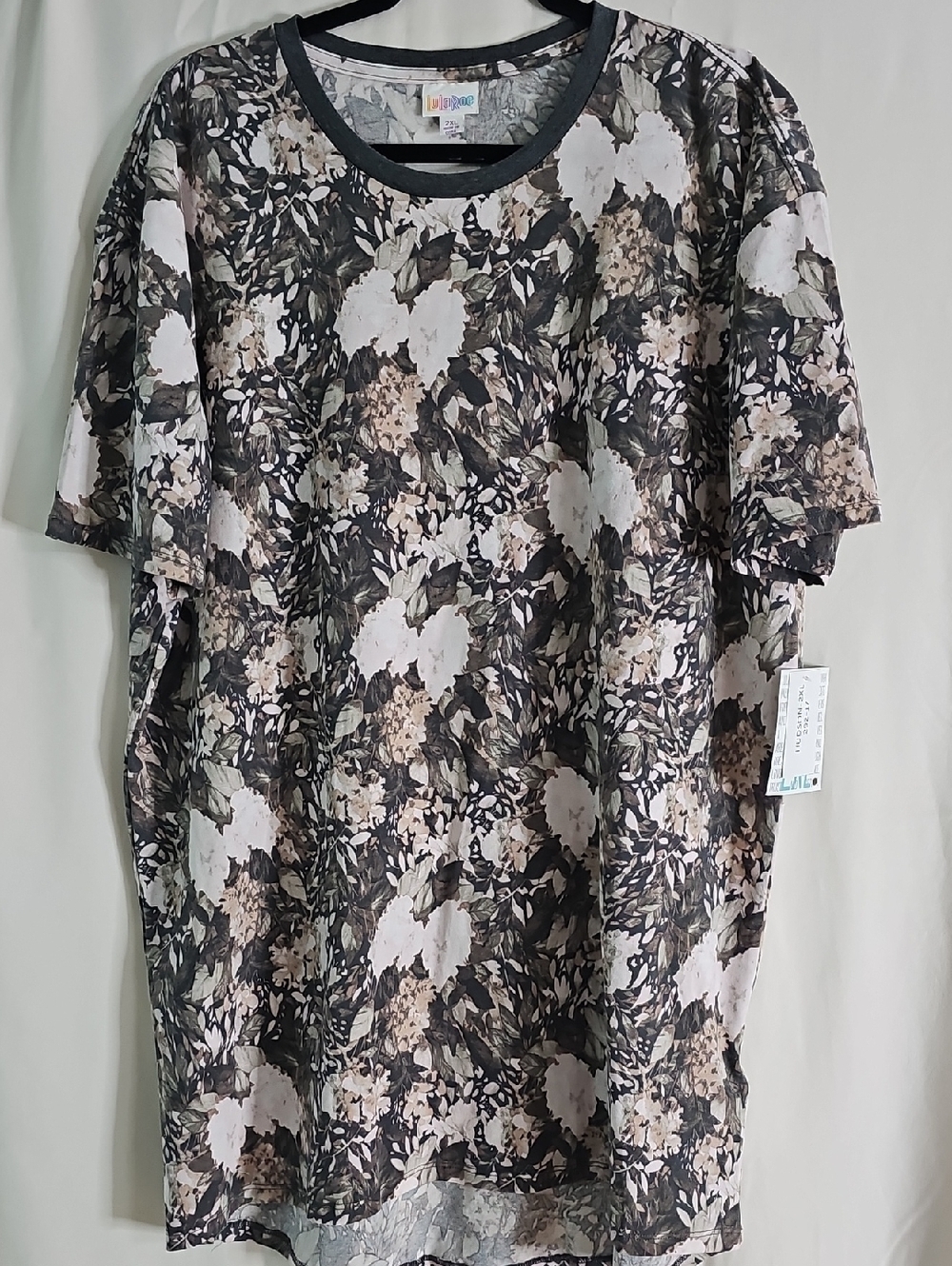 LuLaRoe Womens Floral Crewneck Shirt - Gray,peach Brown Green